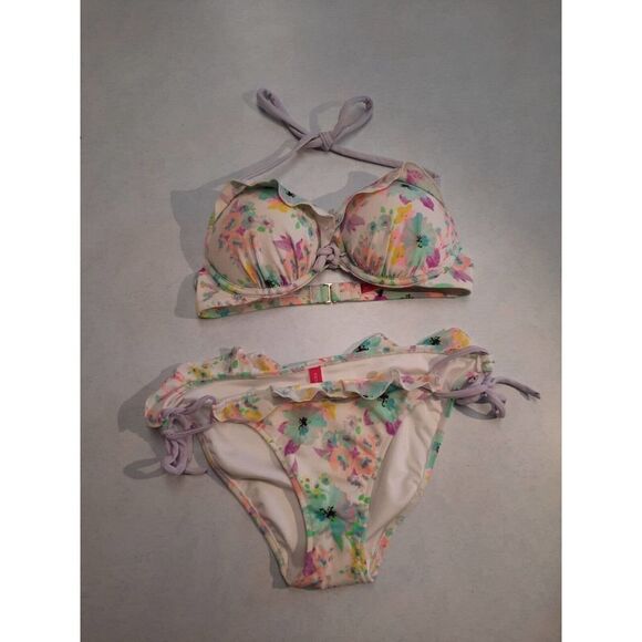 Victoria’s Secret Swim Gorgeous Push Up Floral Bikini 32B M Add 1.5 Cup Sizes - Picture 1 of 4